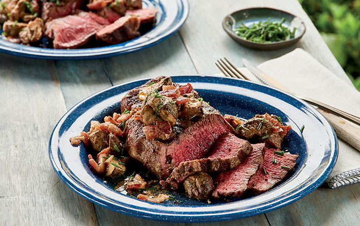 Beef Tenderloin Steaks with Seared Mushrooms and Red Wine