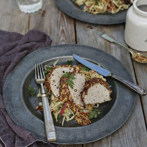 Mustard-Crusted Pork Tenderloin with Apple Cabbage Slaw