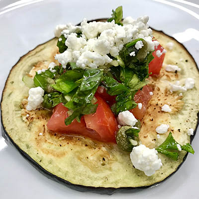 Eggplant Rounds with Goat Cheese and Herb Salsa · Faith Middleton's Food Schmooze