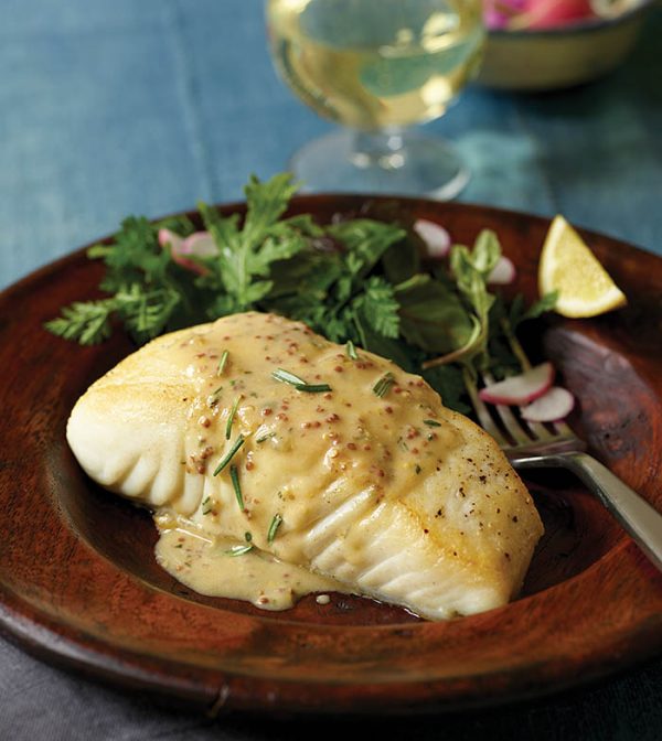 Halibut with Coarse Mustard and Rosemary Sauce · Faith Middleton's Food Schmooze