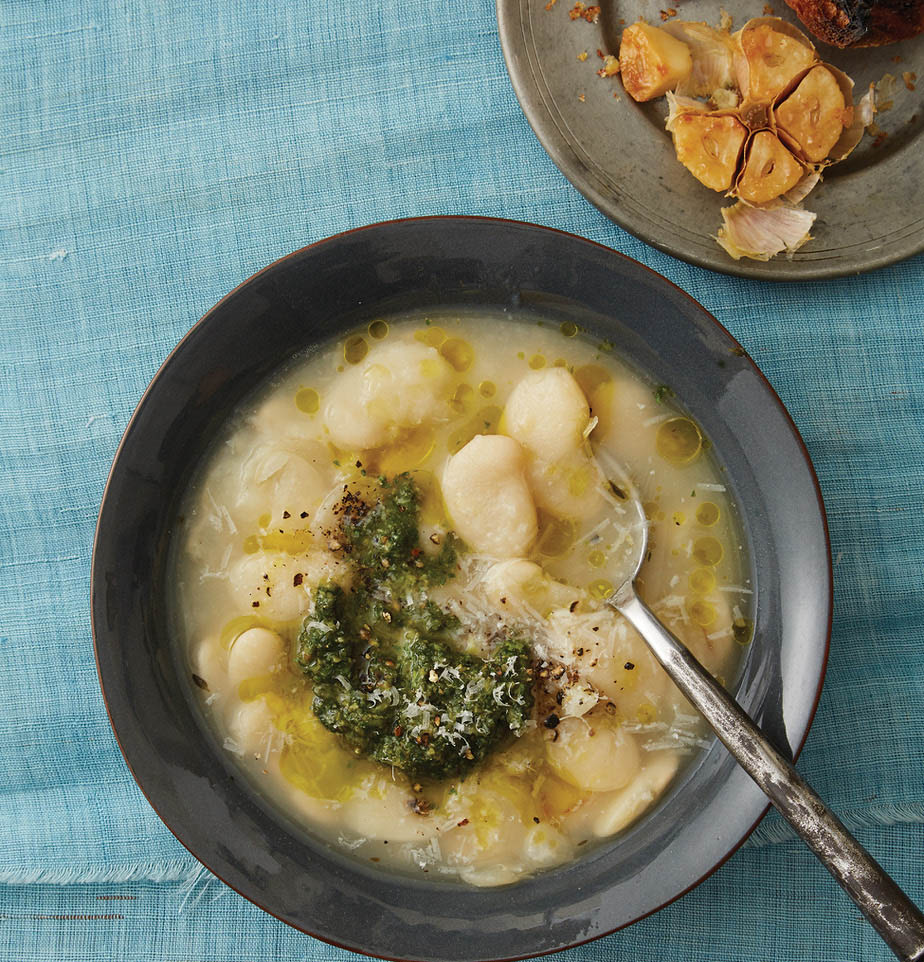 Brothy Beans with Roasted Garlic and Parmesan Rind recipe