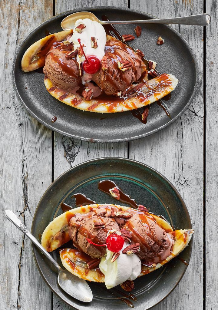 Banana Splits with Caramel Sauce recipe from Weber’s Ultimate Grilling © 2019 by Jamie Purviance. Photography © 2019 by Ray Kachatorian. Reproduced by permission of Houghton Mifflin Harcourt. All rights reserved