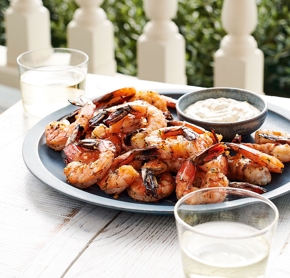 Garlic Shrimp with Lemon-Dill Sauce recipe from Weber’s Ultimate Grilling © 2019 by Jamie Purviance. Photography © 2019 by Ray Kachatorian. Reproduced by permission of Houghton Mifflin Harcourt. All rights reserved